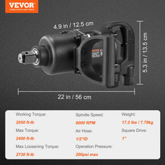 1 Inch Air Impact Wrench, Up to 2730 ft-lbs Reverse Torque Output 1" Pneumatic Impact Gun Lightweight w/ 2 Handles for Heavy Duty Repairs and Maintenance