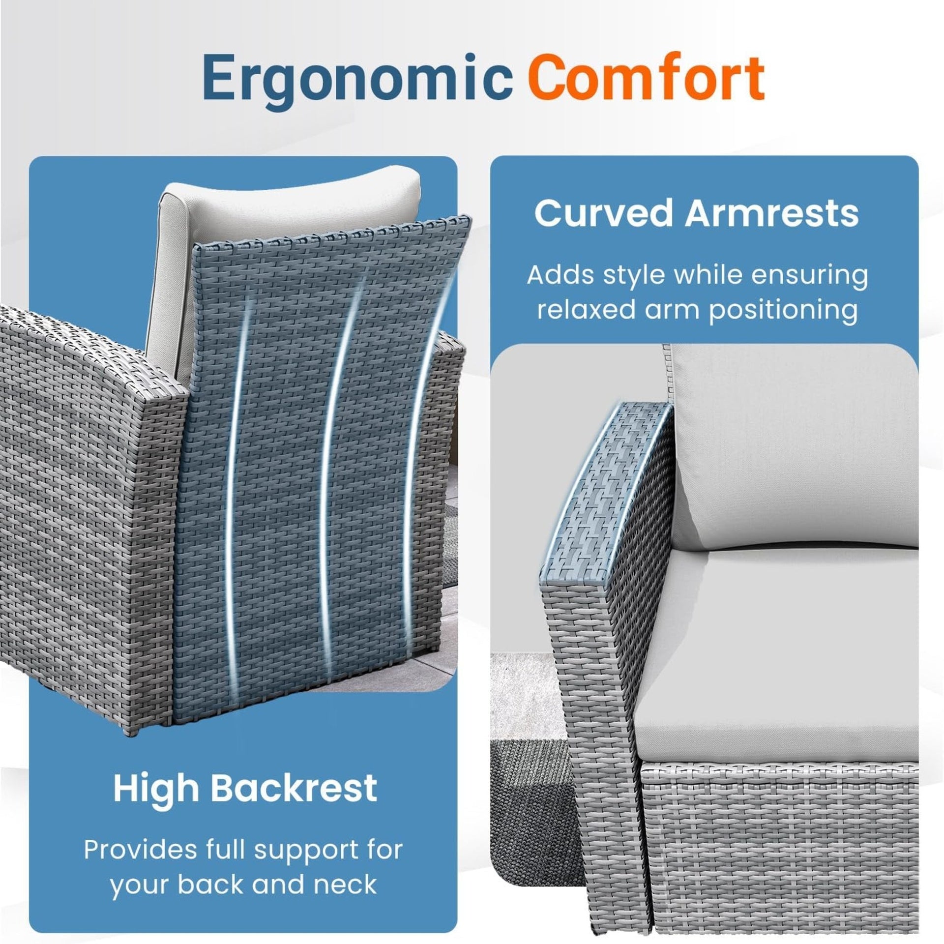 4-Piece All Weather Wicker Patio Conversation Set with Gray Cushions and Glass Table