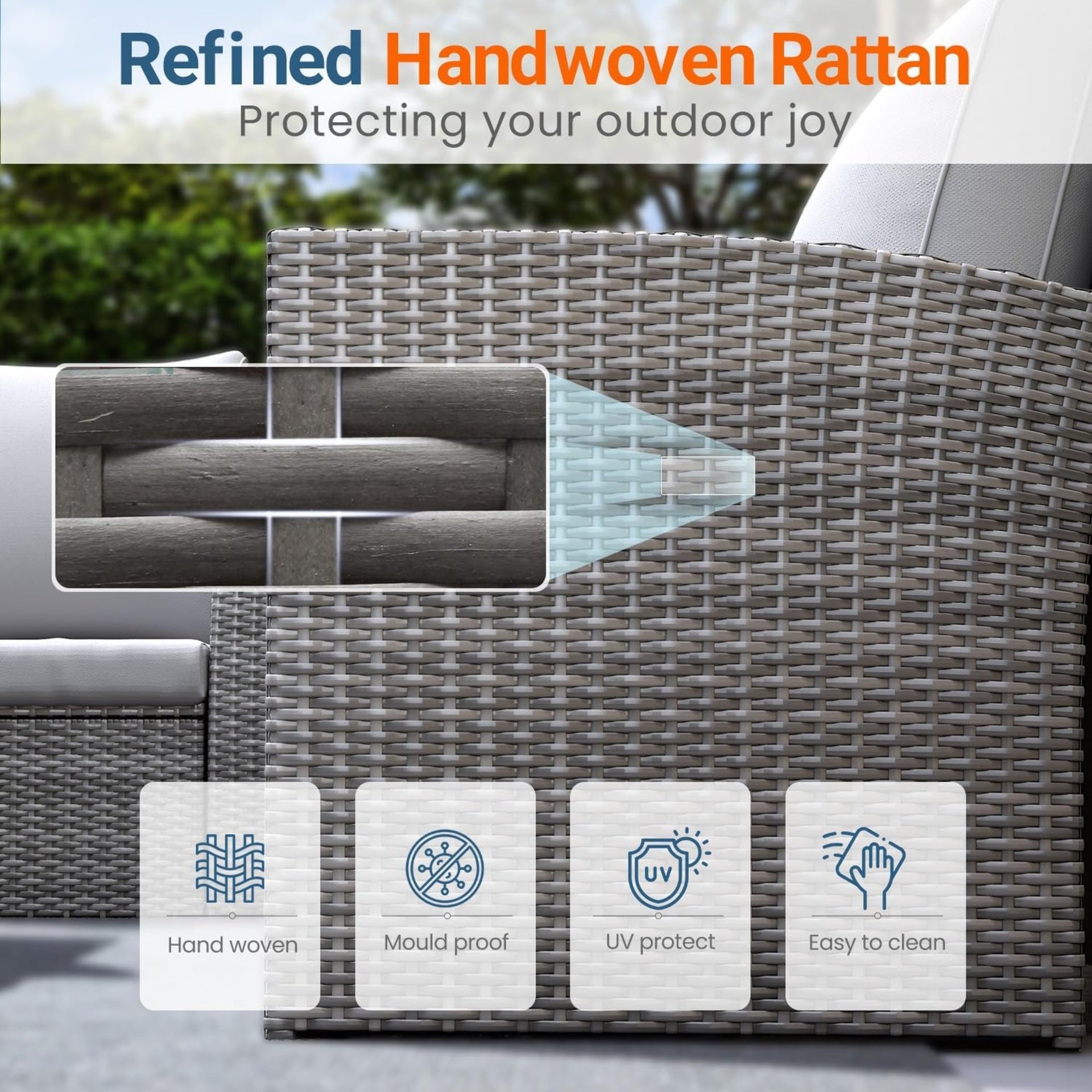 4-Piece All Weather Wicker Patio Conversation Set with Gray Cushions and Glass Table