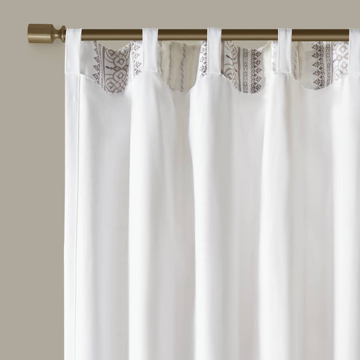 Poly Printed Curtain Panel with Tufted Stripe and Lining White/Brown 50x84"