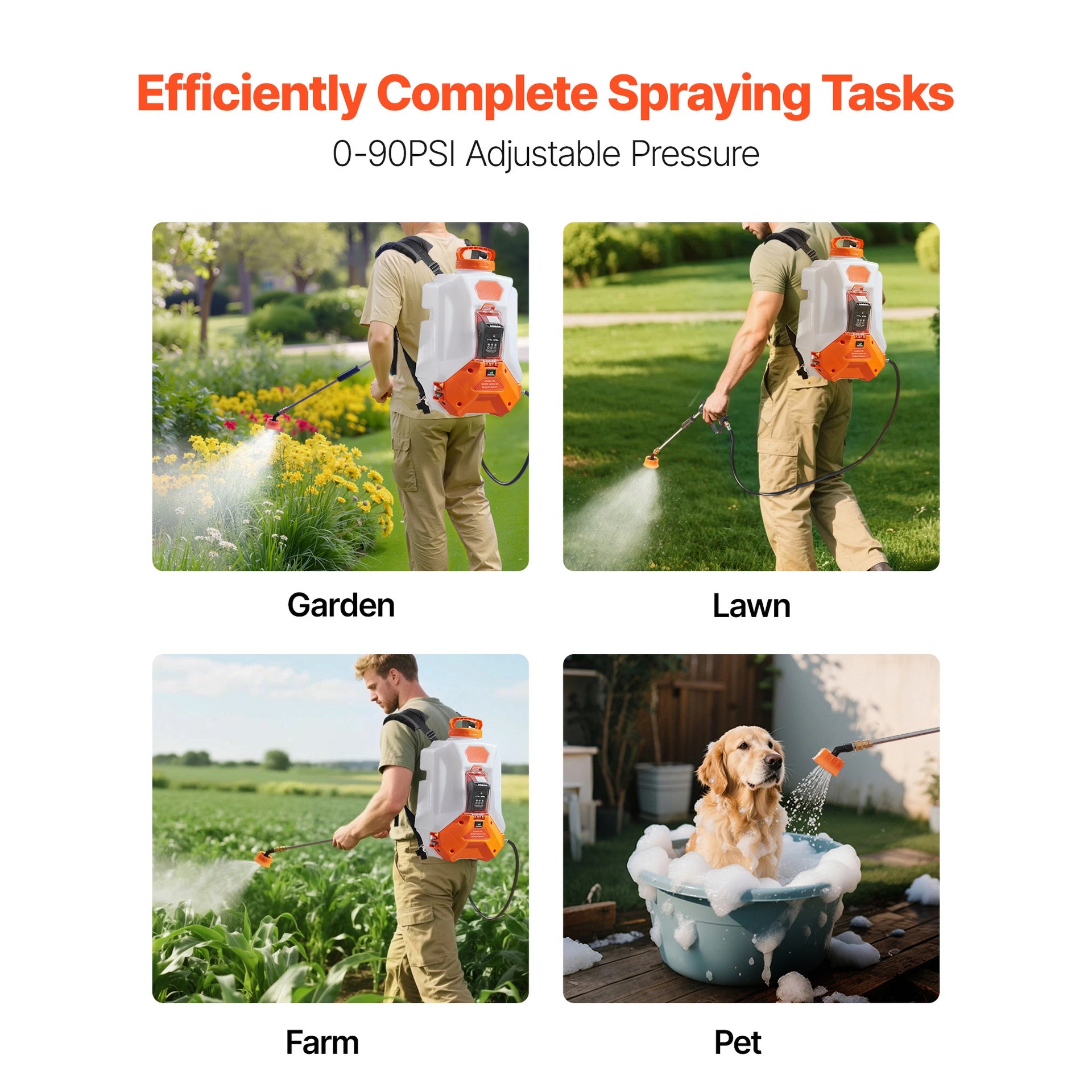 Battery Powered Backpack Sprayer, 4 Gallons Electric Backpack Sprayer, 2 Wands & 8 Nozzles, Adjustable 0-90 PSI, 4H Runtime, Portable Yard Garden Lawn Sprayers for Weeding Spraying Cleaning