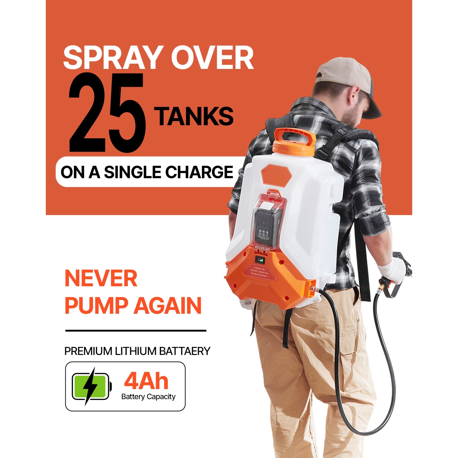 Battery Powered Backpack Sprayer, 4 Gallons Electric Backpack Sprayer, 2 Wands & 8 Nozzles, Adjustable 0-90 PSI, 4H Runtime, Portable Yard Garden Lawn Sprayers for Weeding Spraying Cleaning