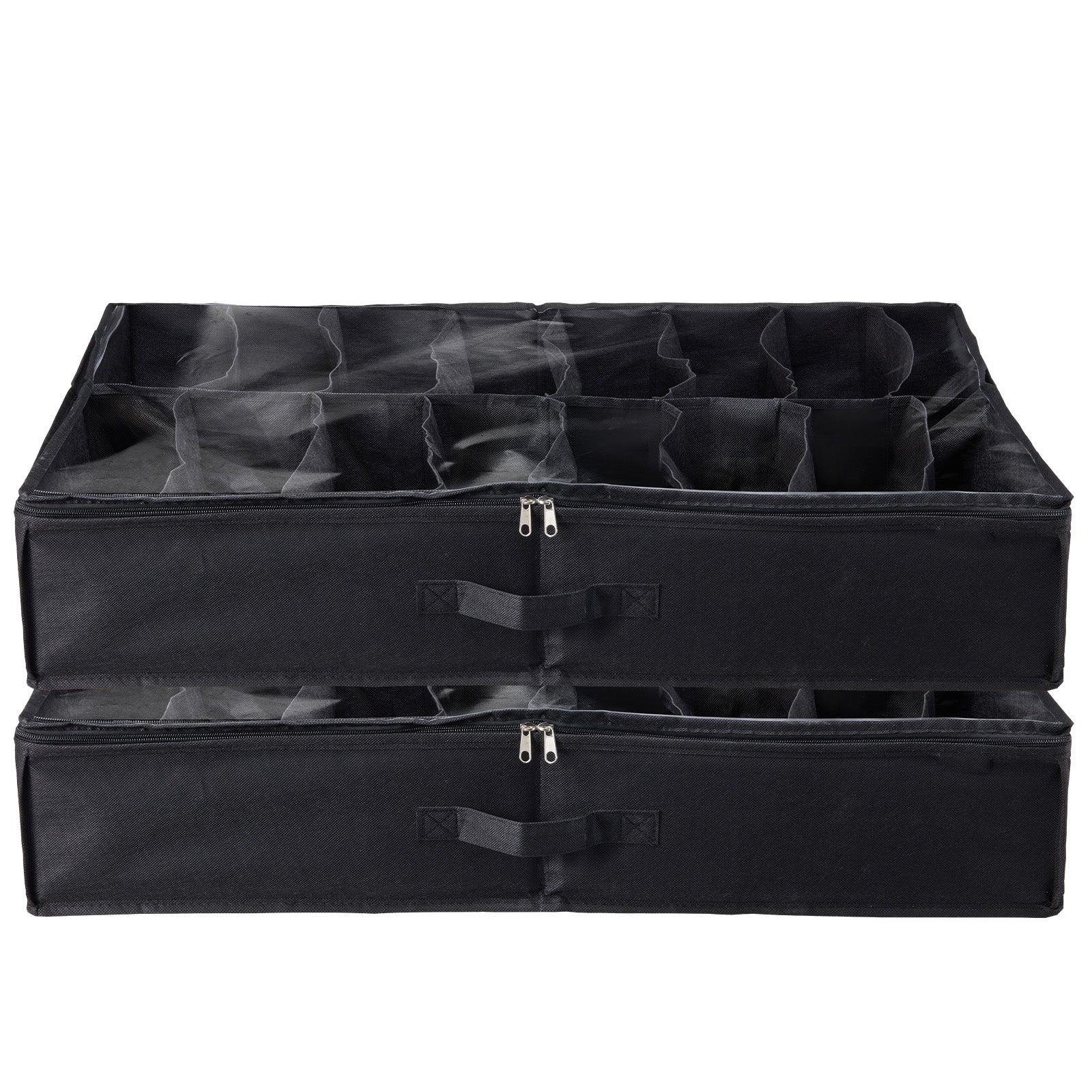 Sturdy Under Bed Shoe Storage Organizer, Set of 2, 32 Compartments, Underbed Shoes Closet Storage Solution with Clear Window, Breathable, L31.5"x W23.6"x H5.9", Black