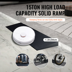 1.2" Rise Cuttable Threshold Ramp for Sweeping Robot, 35.4" Wide Natural Rubber Wheelchair Ramp, Non-Slip Solid Rubber Ramp with Double-Sided Tape for Doorways,Driveways,Bathroom,Smooth Tile