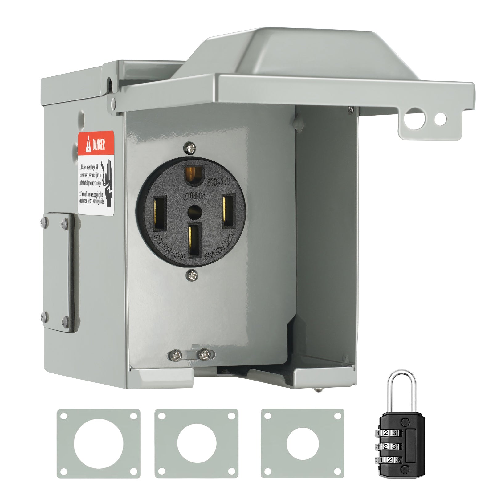 50 Amp RV Power Outlet Box, 125/250 Volt, Enclosed Lockable Outdoor RV Receptacle Box, NEMA 14-50R Weatherproof Electrical Panel, for RV Camper Trailer Motorhome Tested to UL Standards