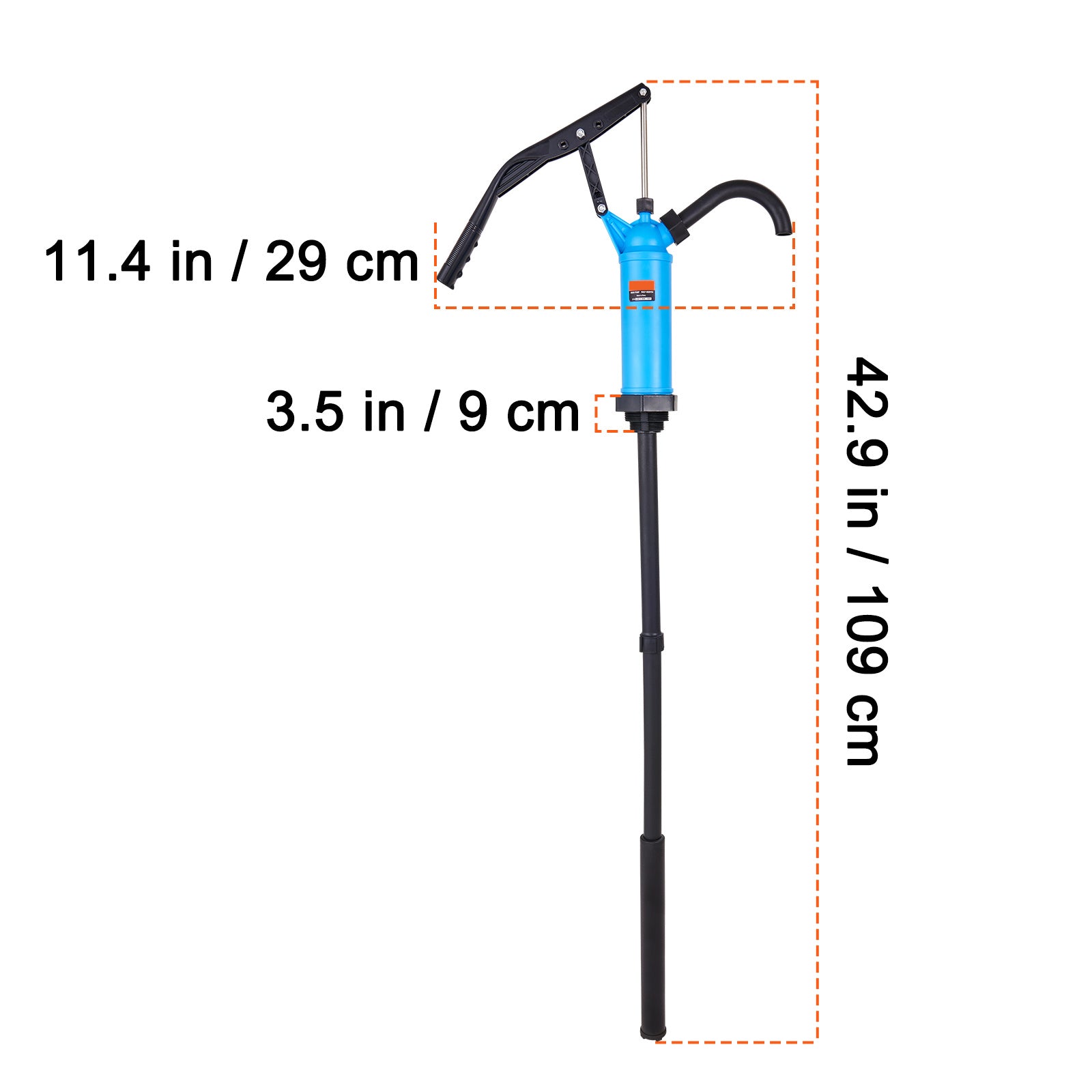Drum Pump, 9.5 oz. Per Stroke, Lever-Action Barrel Pump, Fits 5-55 Gallon Drums with 3-Section Suction Tube Assembly & Hose, Hand Operated, Designed to Transfer Water, Alcohol, Corrosive Liquids