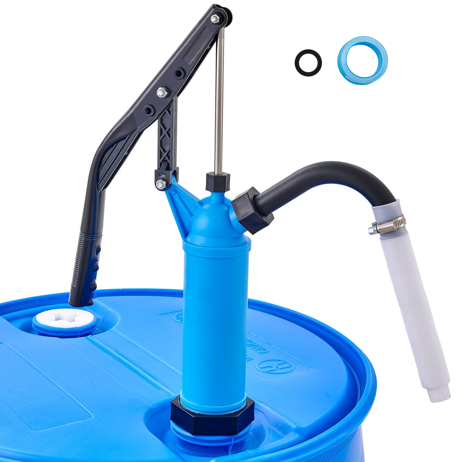 Drum Pump, 9.5 oz. Per Stroke, Lever-Action Barrel Pump, Fits 5-55 Gallon Drums with 3-Section Suction Tube Assembly & Hose, Hand Operated, Designed to Transfer Water, Alcohol, Corrosive Liquids