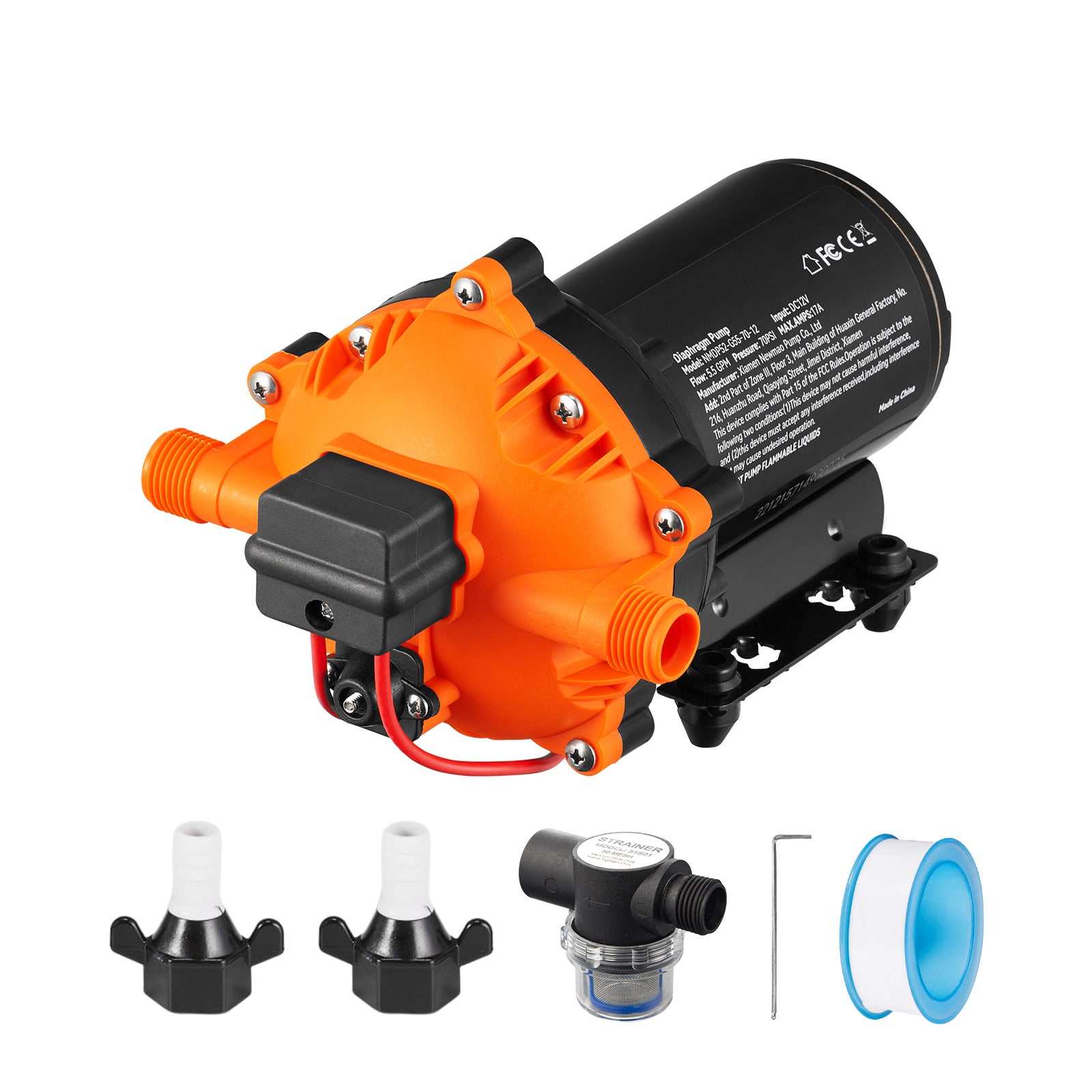 12V Water Pressure Diaphragm Pump Self-Priming Pump 70 PSI 5.5 GPM Boat RV