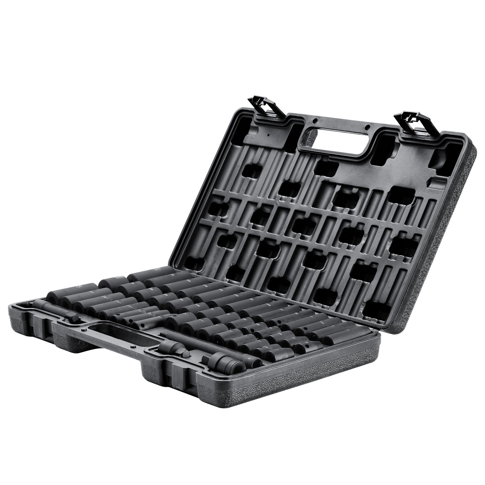 3/8-Inch Drive Impact Set, 48-Piece Socket Set SAE (5/16" - 3/4") and Metric (8-22mm) 6-Point CR-V Drive Extension Bar Universal Joint & Drill Adapter, with Storage Case