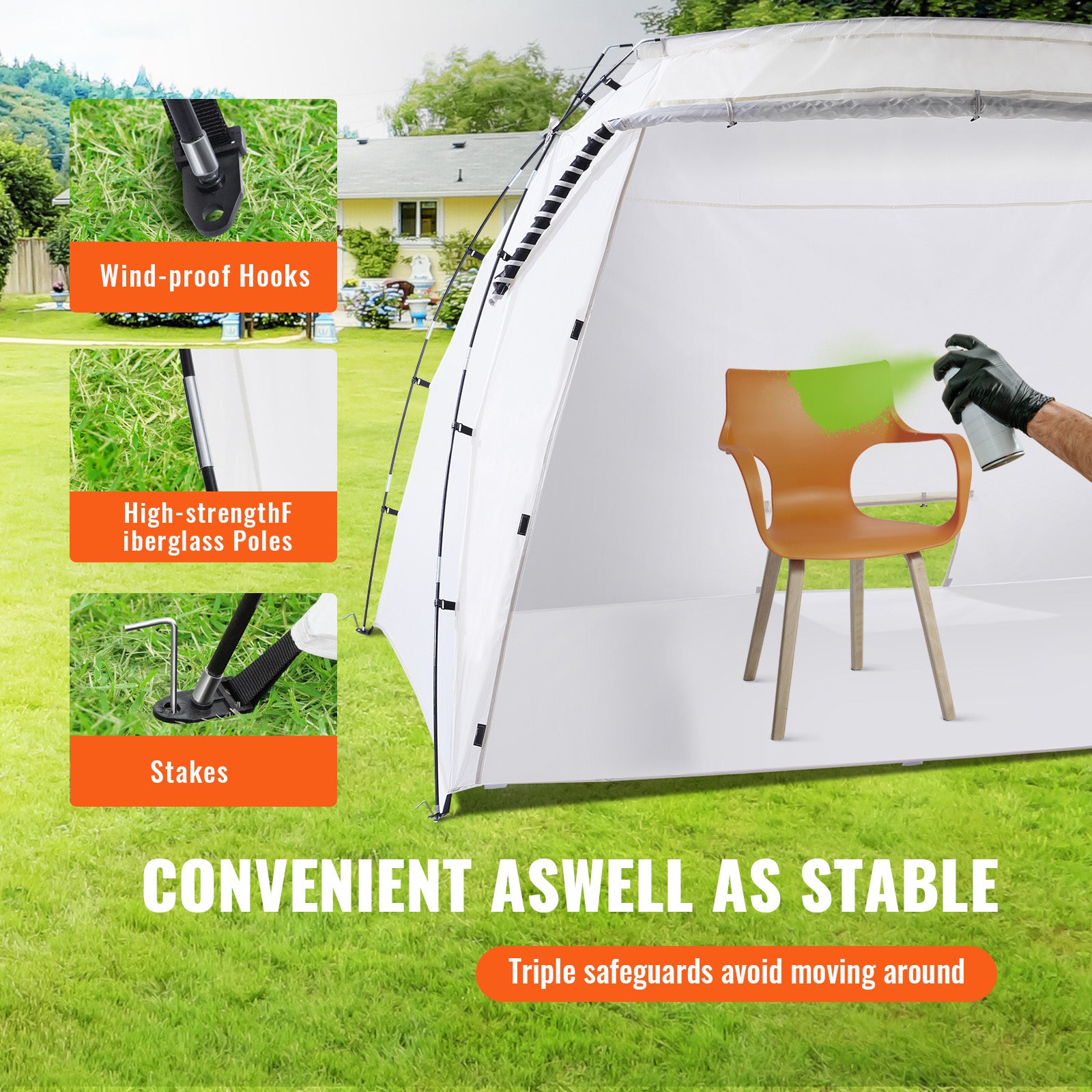 Portable Paint Booth, Larger Spray Paint Tent with Built-in Floor & Mesh Screen, Painting Tent Station for Furniture DIY Hobby Tool, 10x7x6ft Spray Paint Shelter