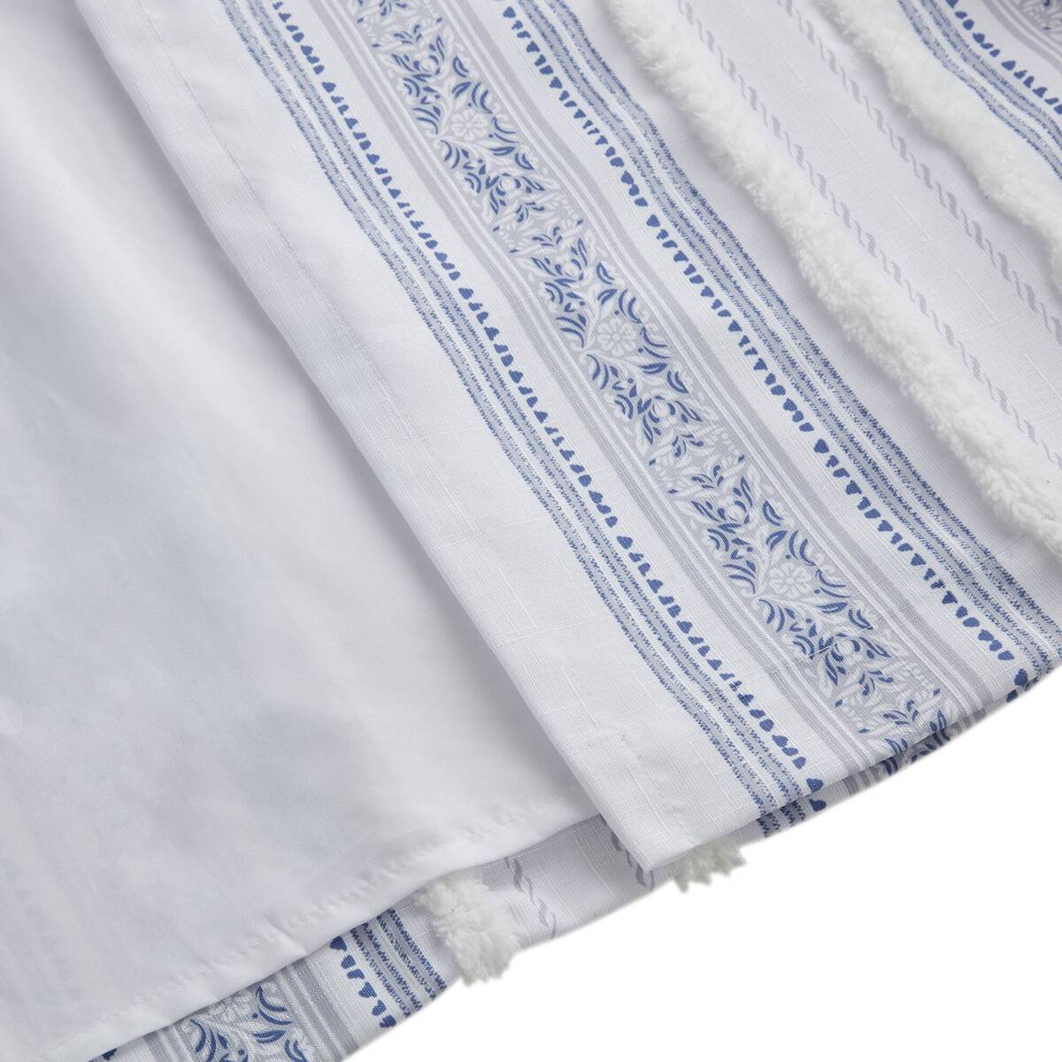 Poly Printed Curtain Panel with Tufted Stripe and Lining White/Navy 50x84"