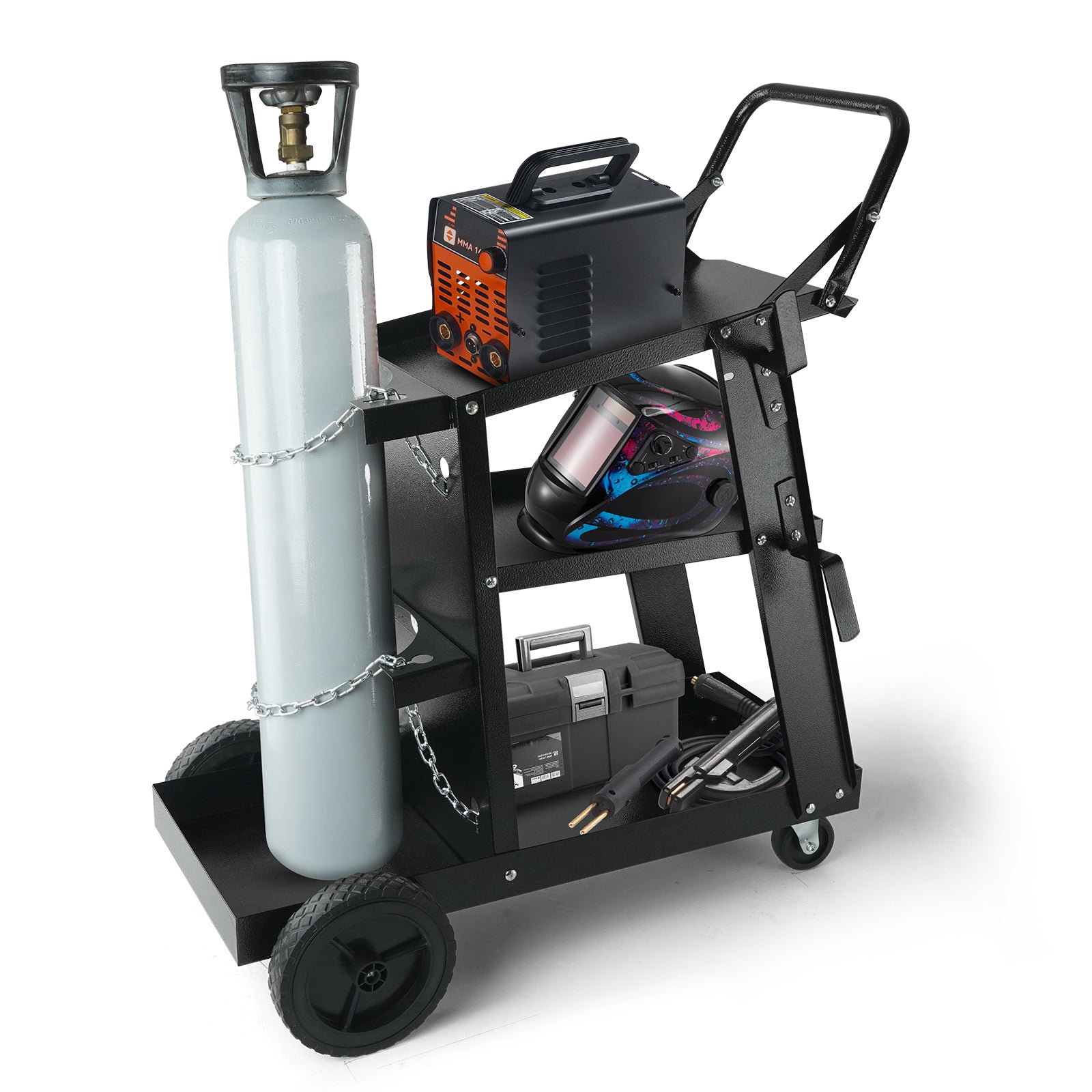 Welding Cart, 3-Tier Welder Cart Heavy Duty with 400 Lbs Weight Capacity, 360° Swivel Wheels, Tank Storage Safety Chains, Rolling MIG Welder Cart for TIG, ARC, MMA, Plasma Cutter Welding Machine