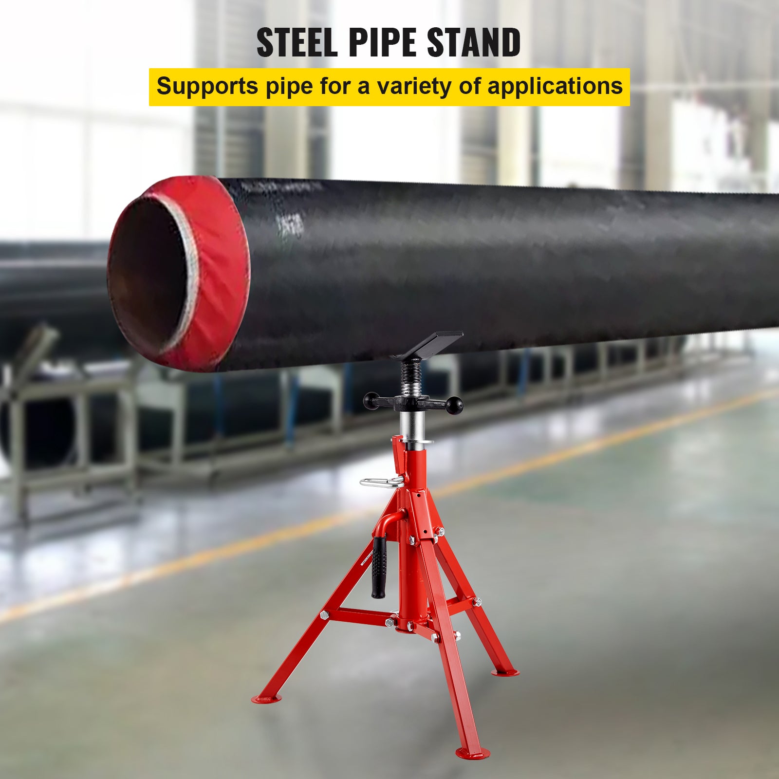 V Head Pipe Stand 1/8"-12" Capacity, Adjustable Height 24"-42", Pipe Jack Stands 2500 lb. Load Capacity, Portable Folding Pipe Stands, Carbon Steel Body More Durable