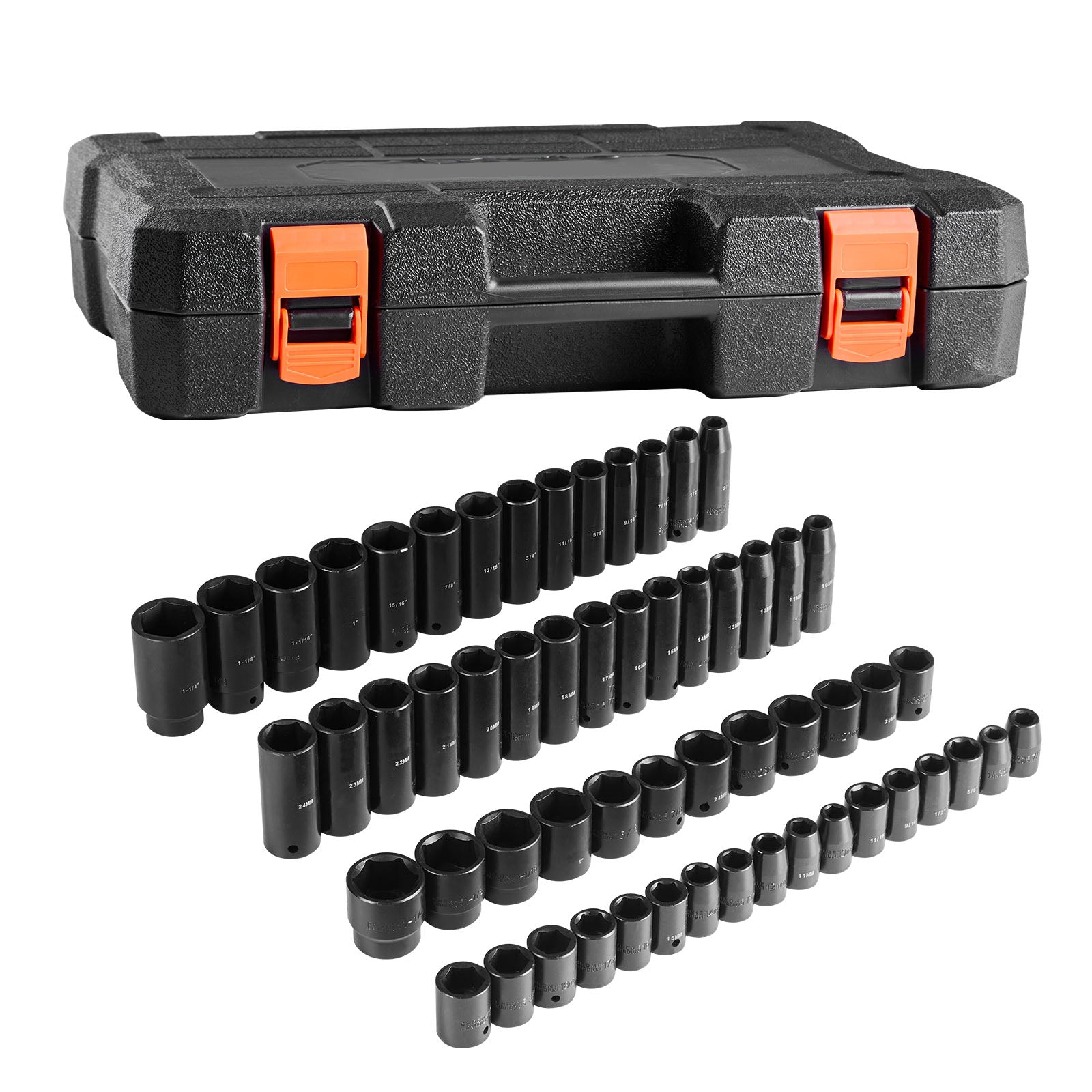 Drive Impact Socket Set 1/2" 65PCS SAE 3/8" to 1-1/4" and Metric 10-24mm