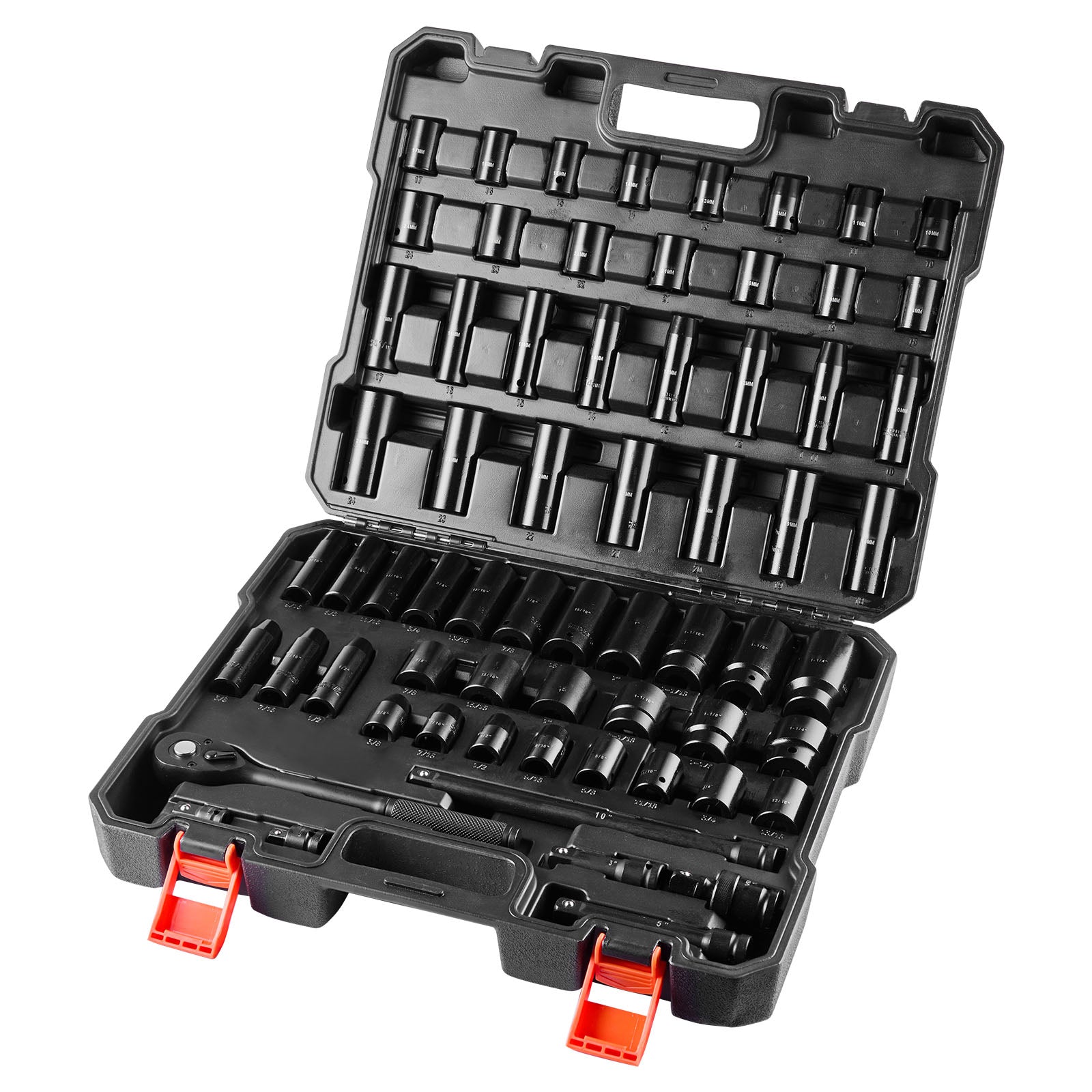 Drive Impact Socket Set 1/2" 65PCS SAE 3/8" to 1-1/4" and Metric 10-24mm