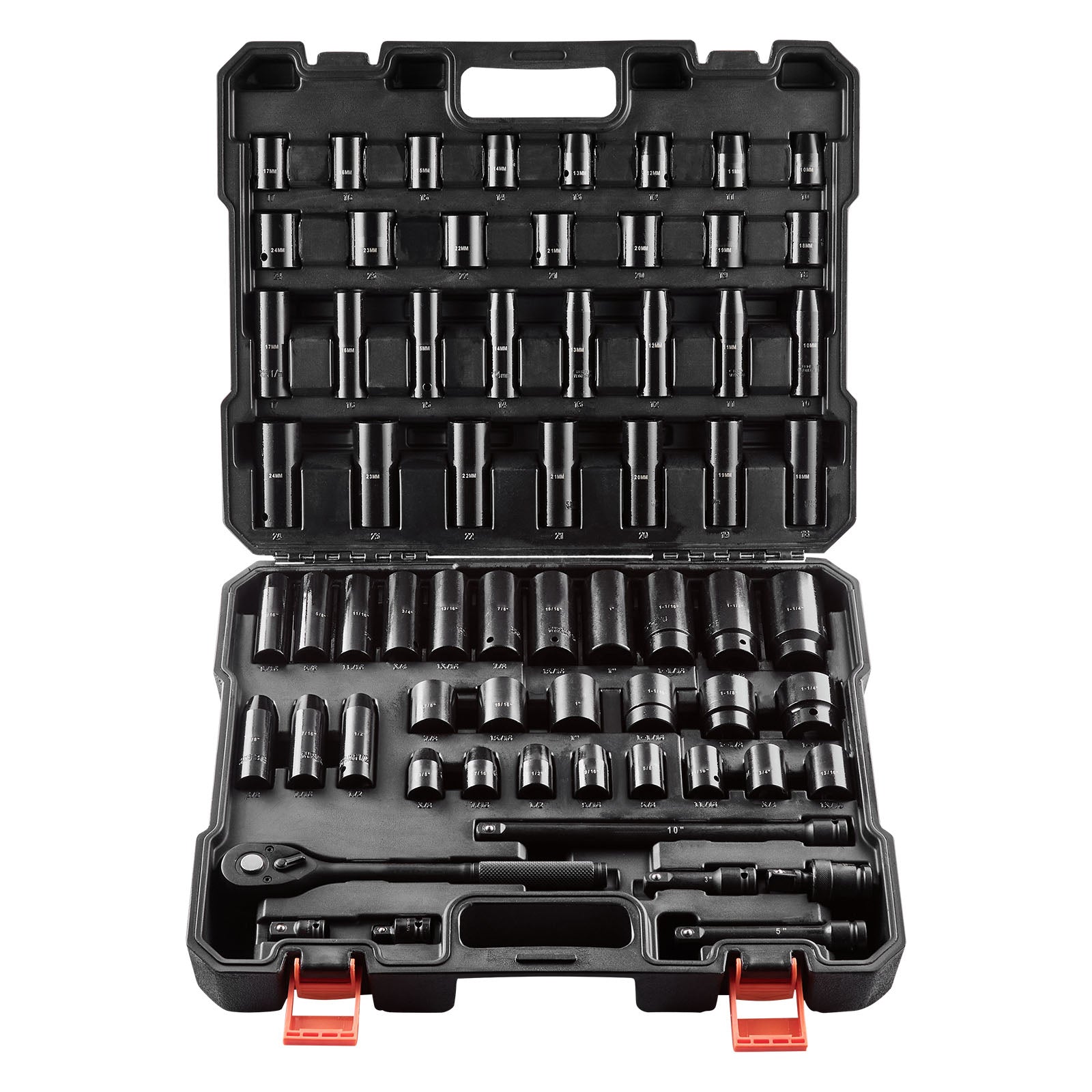 Drive Impact Socket Set 1/2" 65PCS SAE 3/8" to 1-1/4" and Metric 10-24mm