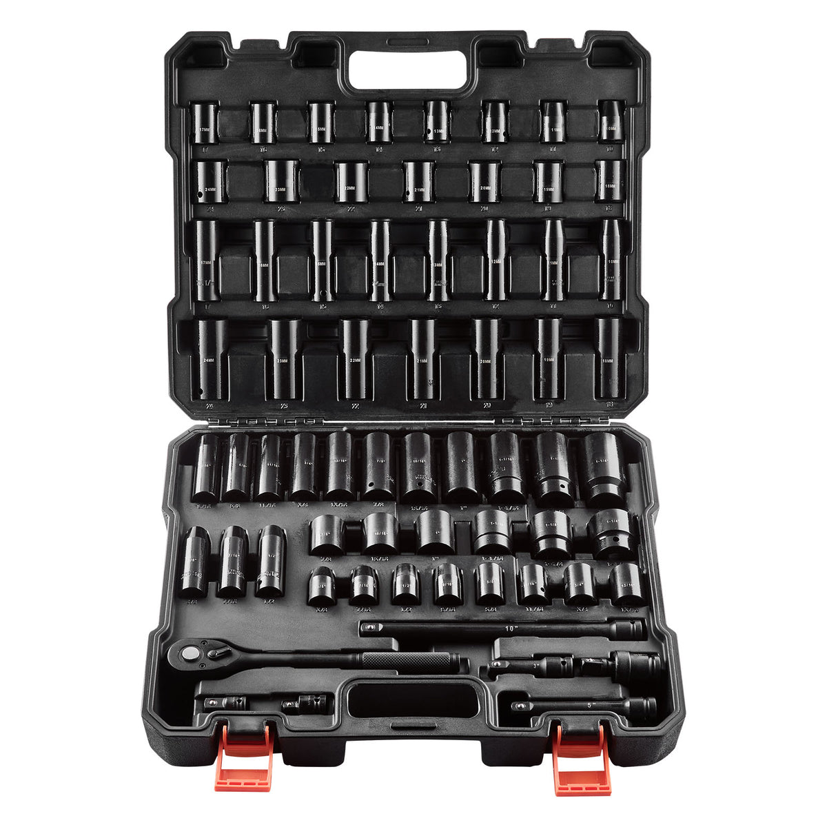 Drive Impact Socket Set 1/2" 65PCS SAE 3/8" to 1-1/4" and Metric 10-24mm