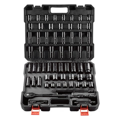 Drive Impact Socket Set 1/2" 65PCS SAE 3/8" to 1-1/4" and Metric 10-24mm