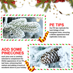 2FT Flocked Christmas Tree with Pot Base, 30 Warm White LED Lights, 189 Tips, PE+PVC Branches with 3 Pine Cones – Small Prelit Holiday Tree for Tabletop, Entryway, or Home Decor