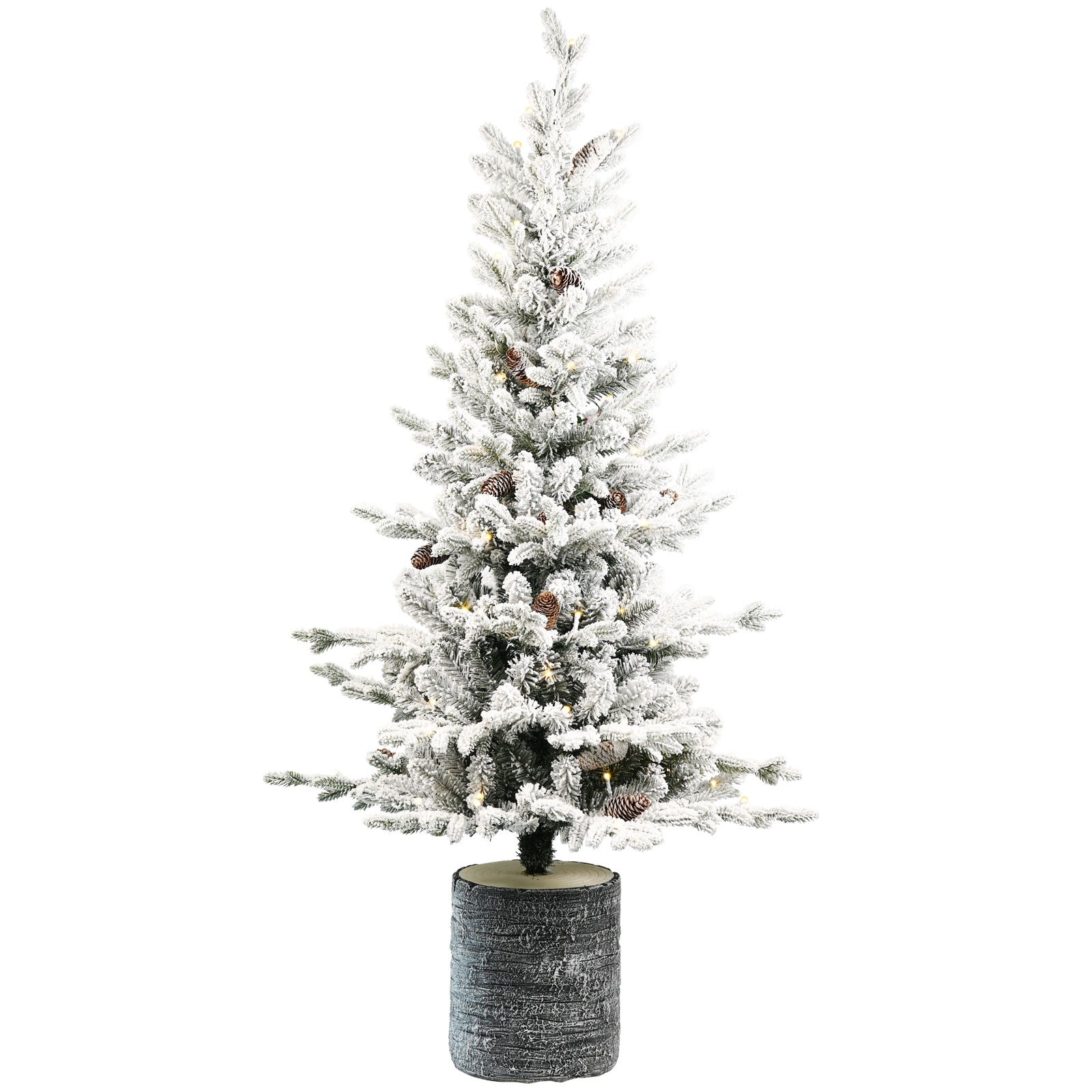 2FT Flocked Christmas Tree with Pot Base, 30 Warm White LED Lights, 189 Tips, PE+PVC Branches with 3 Pine Cones – Small Prelit Holiday Tree for Tabletop, Entryway, or Home Decor