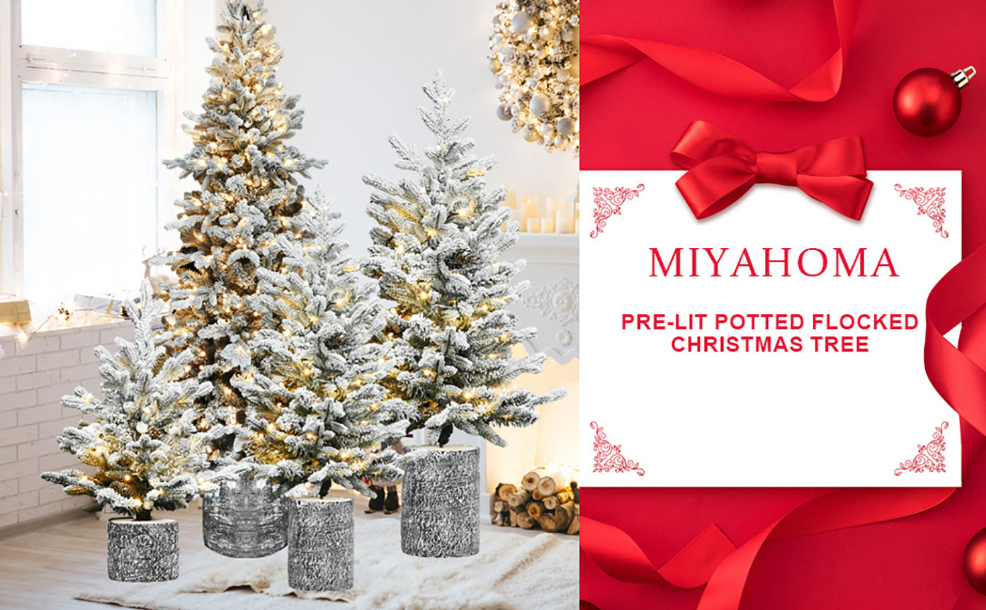 2FT Flocked Christmas Tree with Pot Base, 30 Warm White LED Lights, 189 Tips, PE+PVC Branches with 3 Pine Cones – Small Prelit Holiday Tree for Tabletop, Entryway, or Home Decor