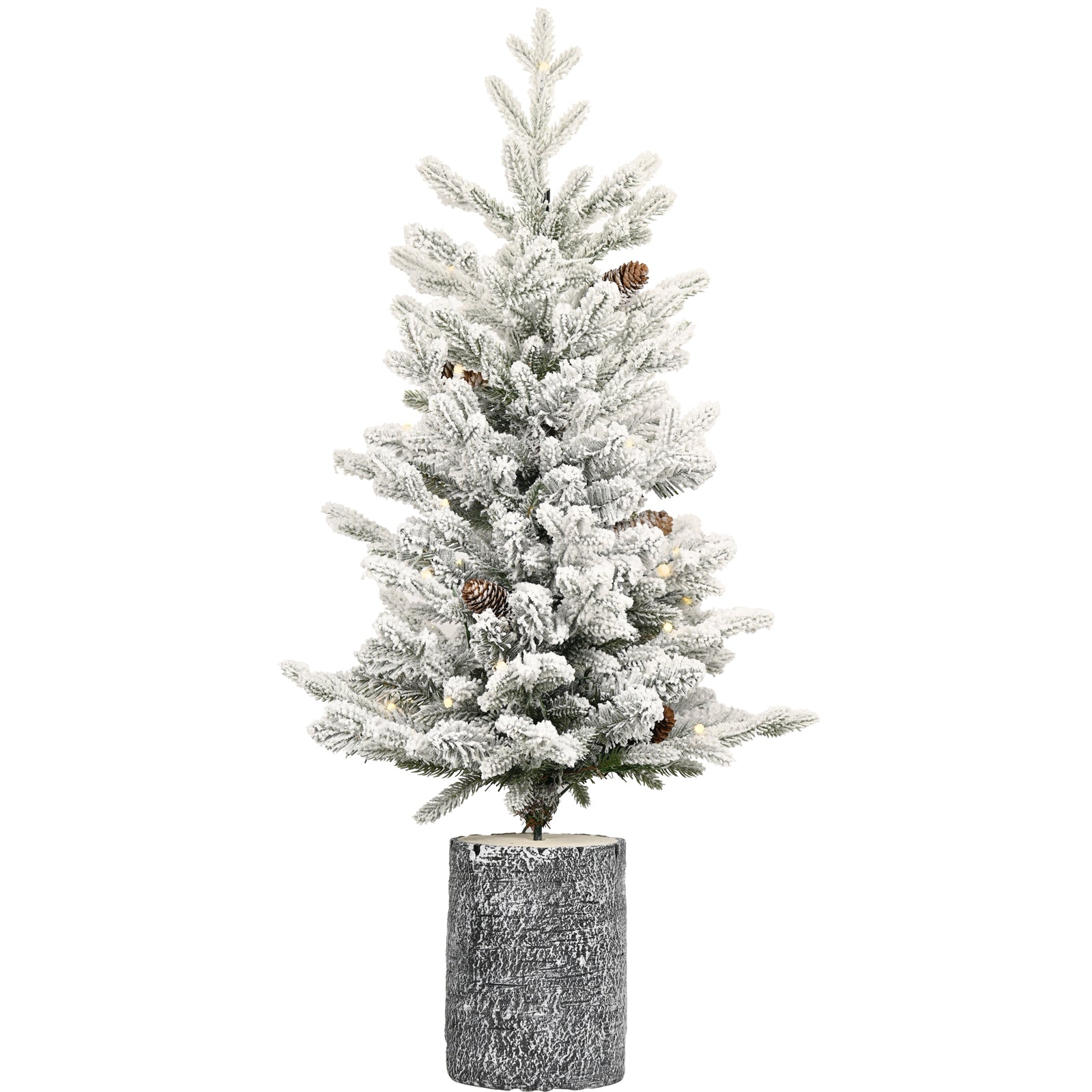 2FT Flocked Christmas Tree with Pot Base, 30 Warm White LED Lights, 189 Tips, PE+PVC Branches with 3 Pine Cones – Small Prelit Holiday Tree for Tabletop, Entryway, or Home Decor
