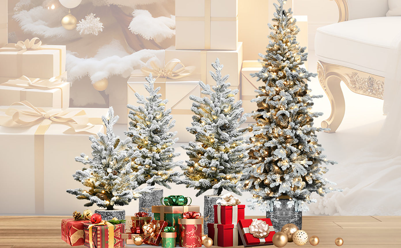2FT Flocked Christmas Tree with Pot Base, 30 Warm White LED Lights, 189 Tips, PE+PVC Branches with 3 Pine Cones – Small Prelit Holiday Tree for Tabletop, Entryway, or Home Decor