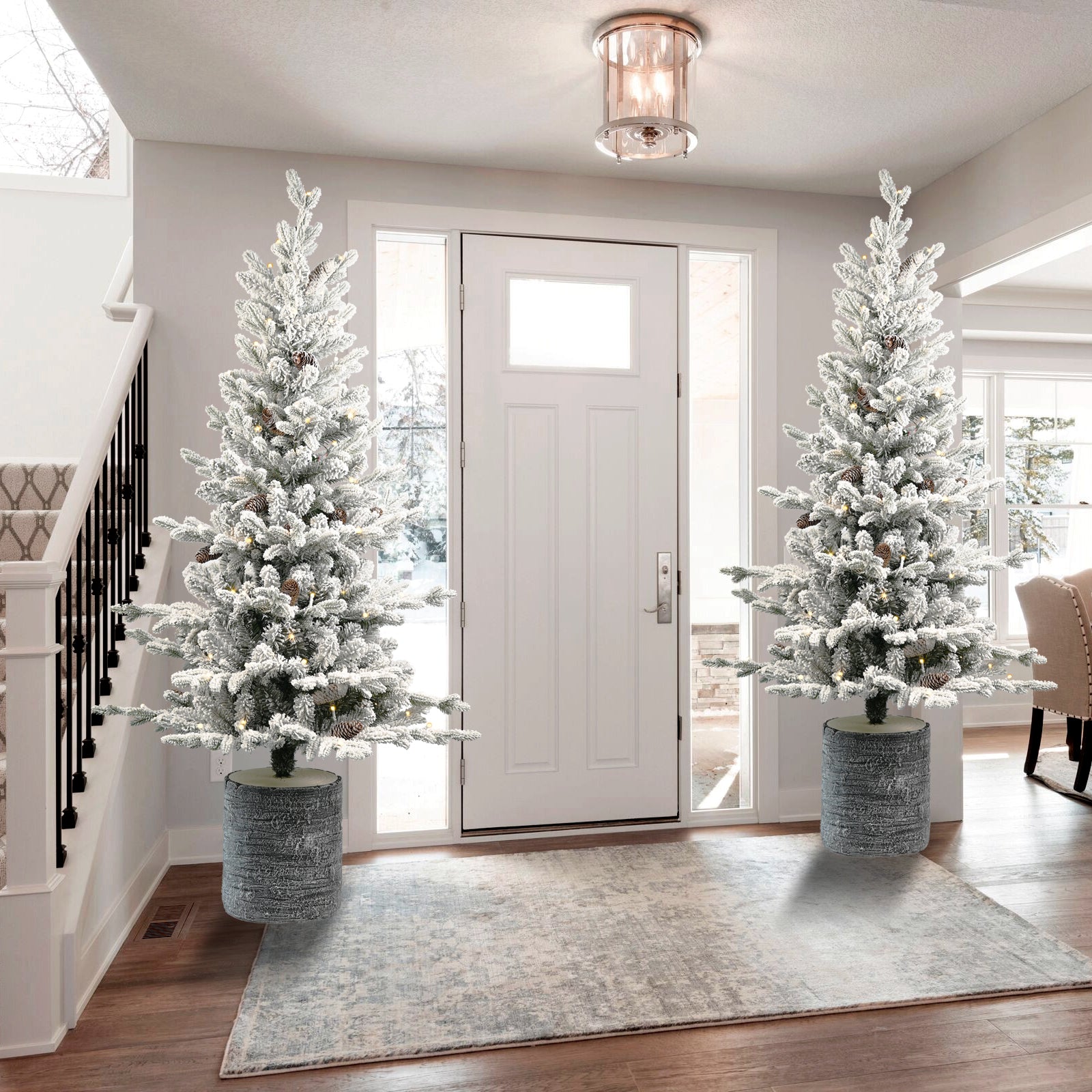2FT Flocked Christmas Tree with Pot Base, 30 Warm White LED Lights, 189 Tips, PE+PVC Branches with 3 Pine Cones – Small Prelit Holiday Tree for Tabletop, Entryway, or Home Decor