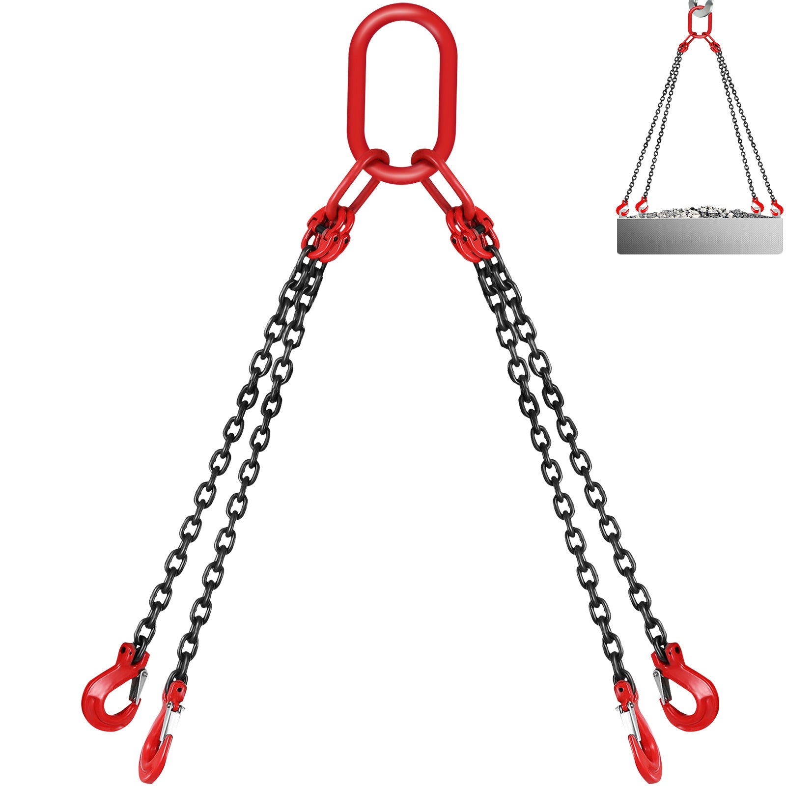 5Ft Chain Sling 5/16 Inch X 5 Ft Engine Lift Chain G80 Alloy Steel Engine Chain Hoist Lifts 3 Ton with 4 Leg Grab Hooks