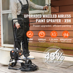 750W Stand Airless Paint Sprayer, 3000PSI High Efficiency Electric Airless Sprayer With Cart, Paint Sprayers for Home Interior and Exterior Furniture and Fences, Fine And Even Painting Effect