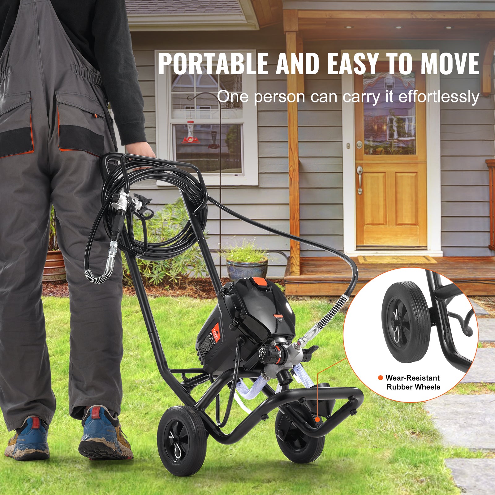 750W Stand Airless Paint Sprayer, 3000PSI High Efficiency Electric Airless Sprayer With Cart, Paint Sprayers for Home Interior and Exterior Furniture and Fences, Fine And Even Painting Effect