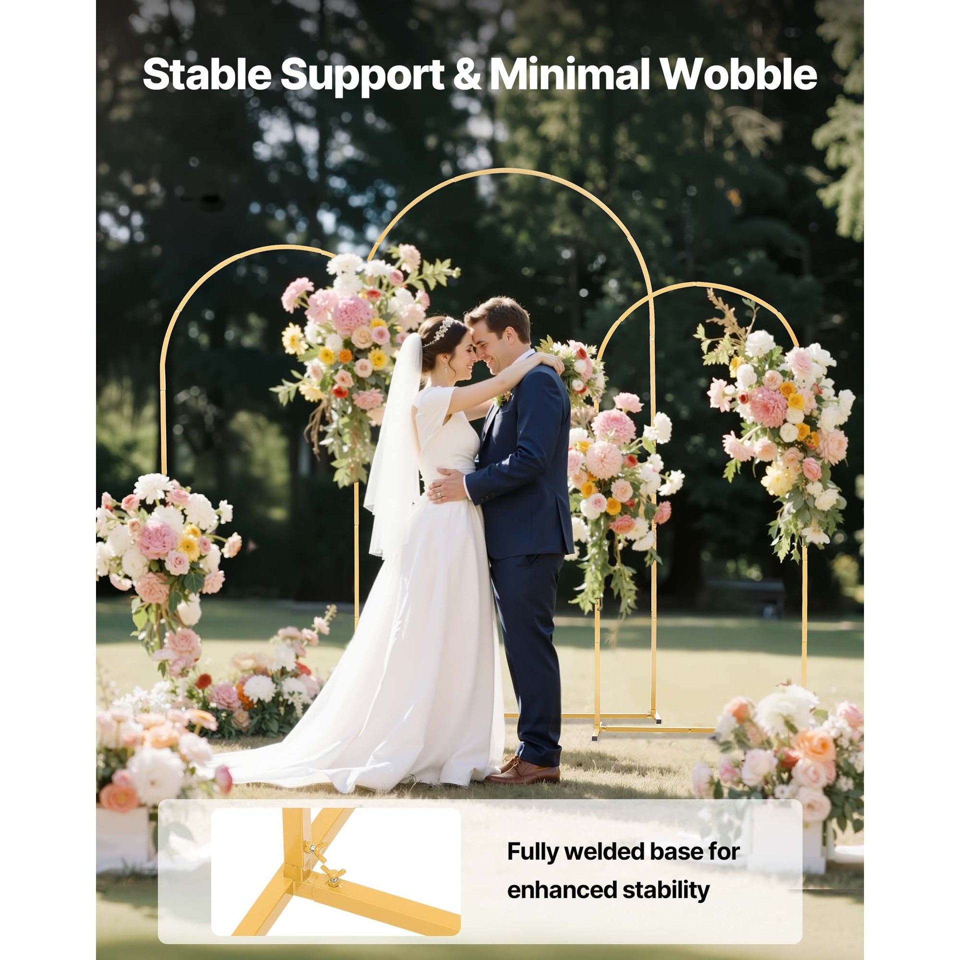 Arch Backdrop Stand, Set of 3, 7.2/6.6/6 ft, Stable Structure, Easy Assembly, Gold Metal Arch Backdrop Stand for Wedding, Birthday Party, Graduation, Holiday Celebration, and Ceremony Decoration