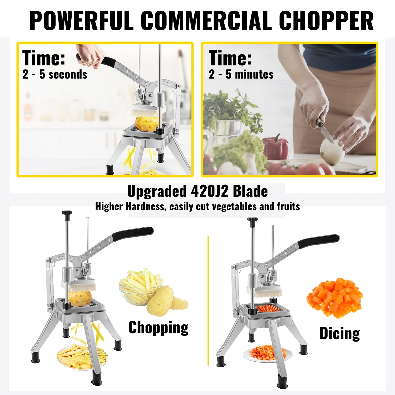 Commercial Chopper Commercial Vegetable Chopper with 4 Blades Fruits Dicer