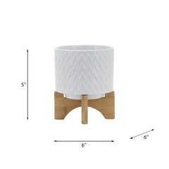 5" CHEVRON PLANTER W/ STAND, WHITE