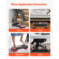 Aerobic Exercise Step Platform Height Adjustable Workout Stepper 4 Riser Red