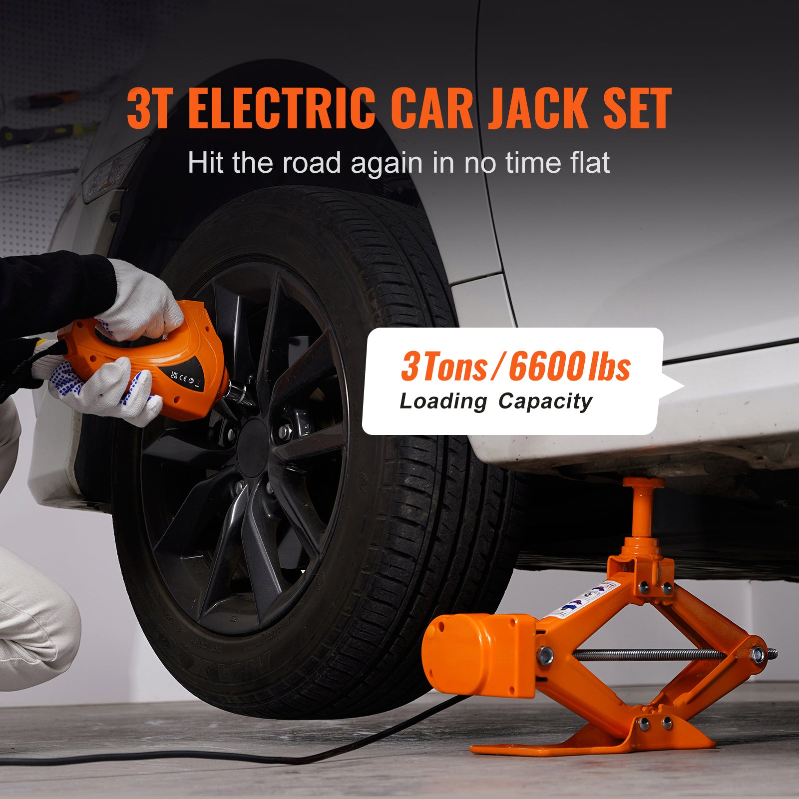 Electric Car Jack, 3 Tons /6600 lbs Scissor Jack with Electric Impact Wrench, 12V Car Jack with Double Saddles with Remote Control, Portable Car Jack Lifting for Sedan, SUV, Truck Tire Change