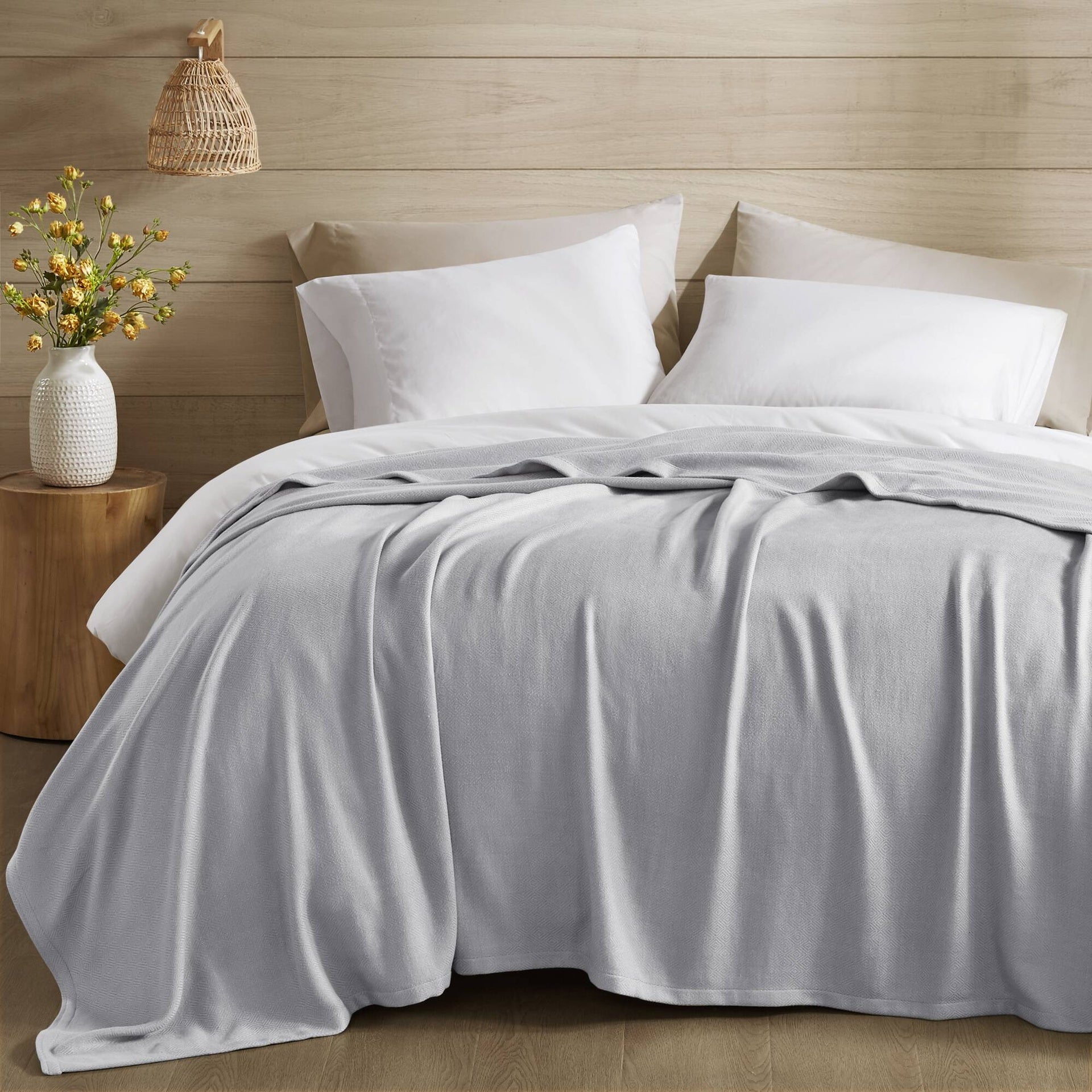 1-Piece Full/Queen Rayon from Bamboo Cotton Blanket, Grey