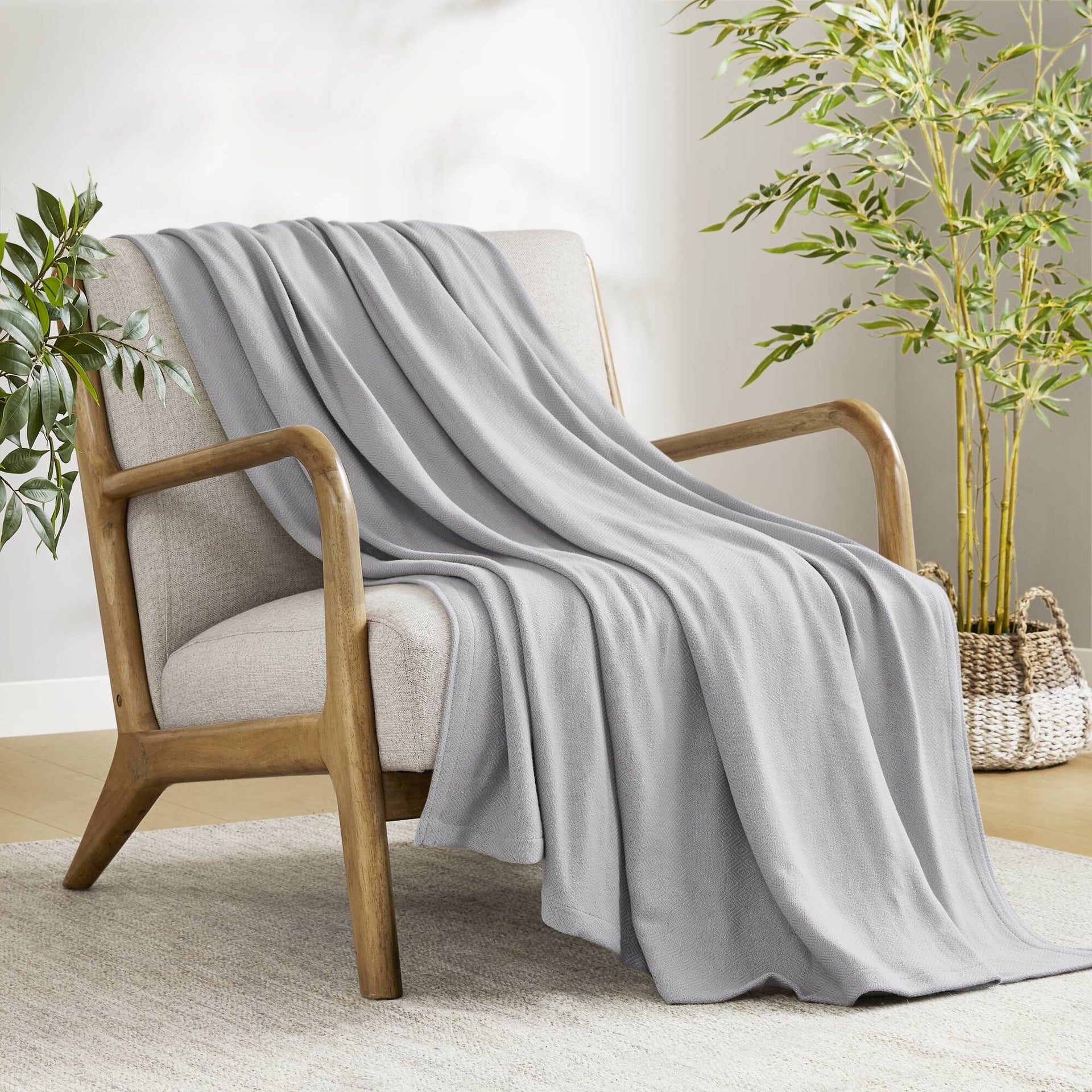 1-Piece Full/Queen Rayon from Bamboo Cotton Blanket, Grey
