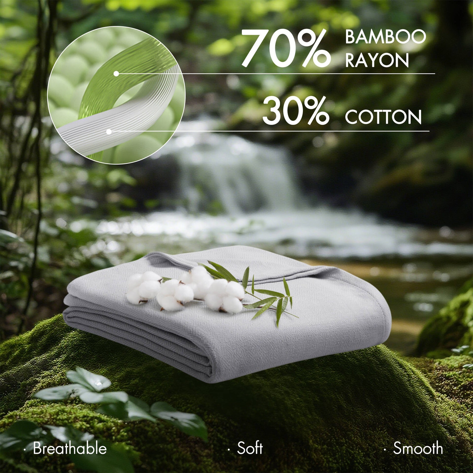 1-Piece Full/Queen Rayon from Bamboo Cotton Blanket, Grey