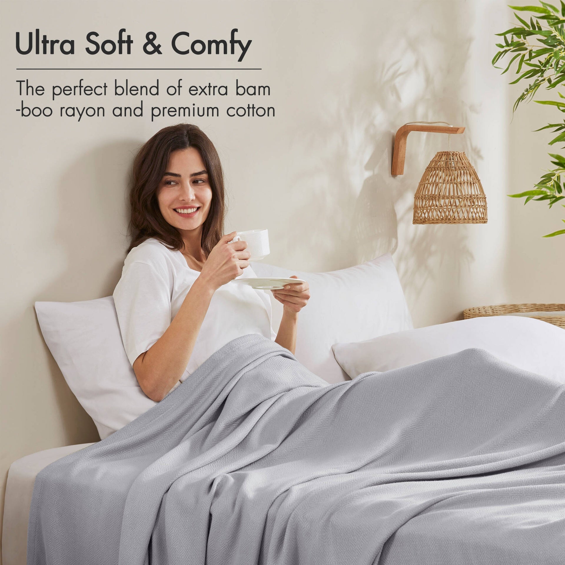 1-Piece Full/Queen Rayon from Bamboo Cotton Blanket, Grey