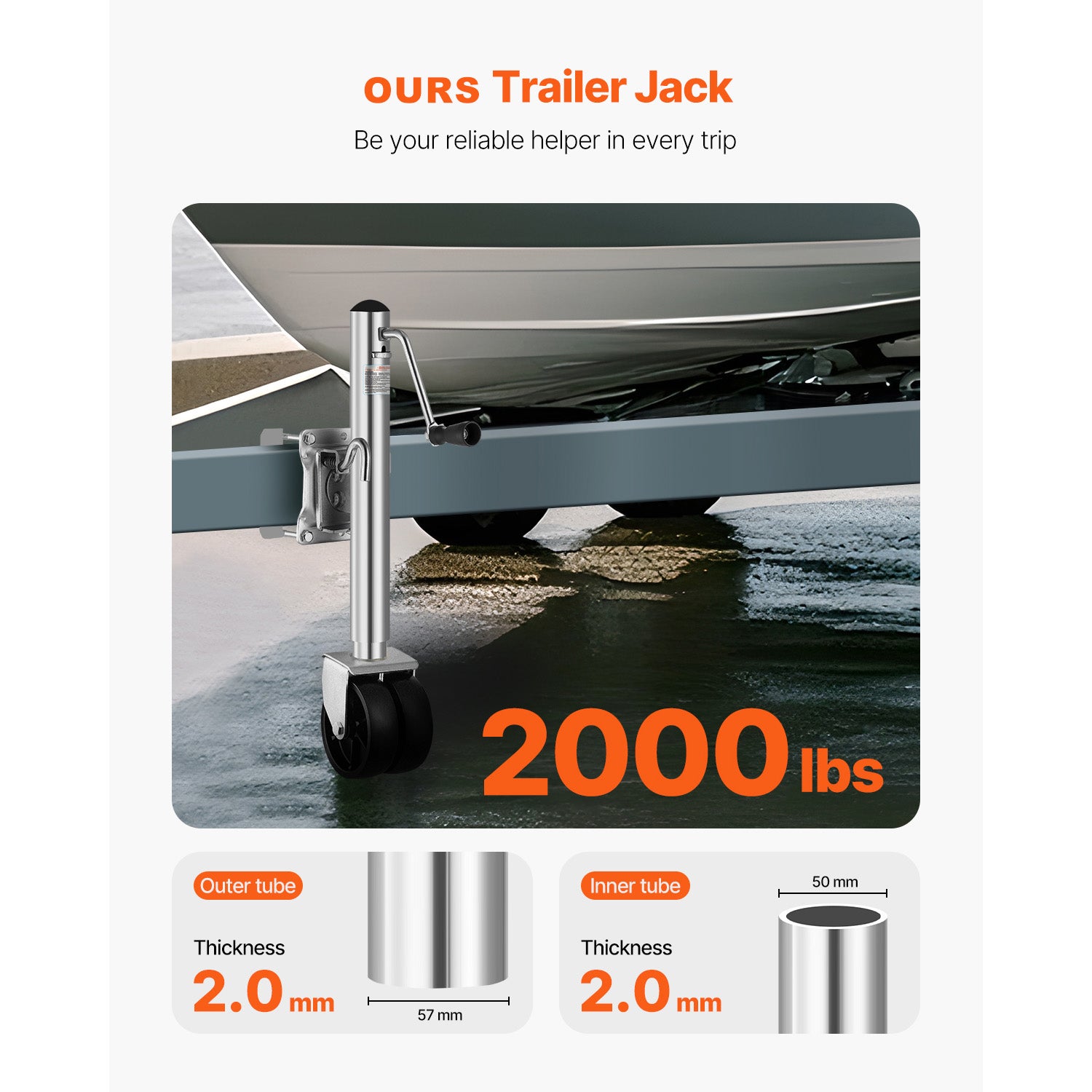 Boat Trailer Jack Marine Heavy Duty Swivel Mount Tongue Jack 2000 lbs Load