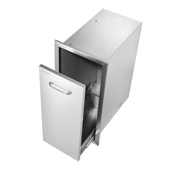 Pull Out Trash Drawer 13.4Wx26Hx19.6D Inch Lower Sliding Rails Stainless Steel Roll Out Trash Bin Pull Out Tray Outdoor Kitchen Trash Drawer with Handle for BBQ Island Grill Station