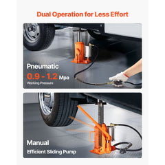 Air Hydraulic Bottle Jack, 20 Ton (44092 lbs) Capacity, 10.2-19.5 Inch Lifting Range, Pneumatic/Manual Heavy Duty Welded Bottle Jack with Pump for Car, SUV, Pickup, Truck, RV Auto Repair, Orange