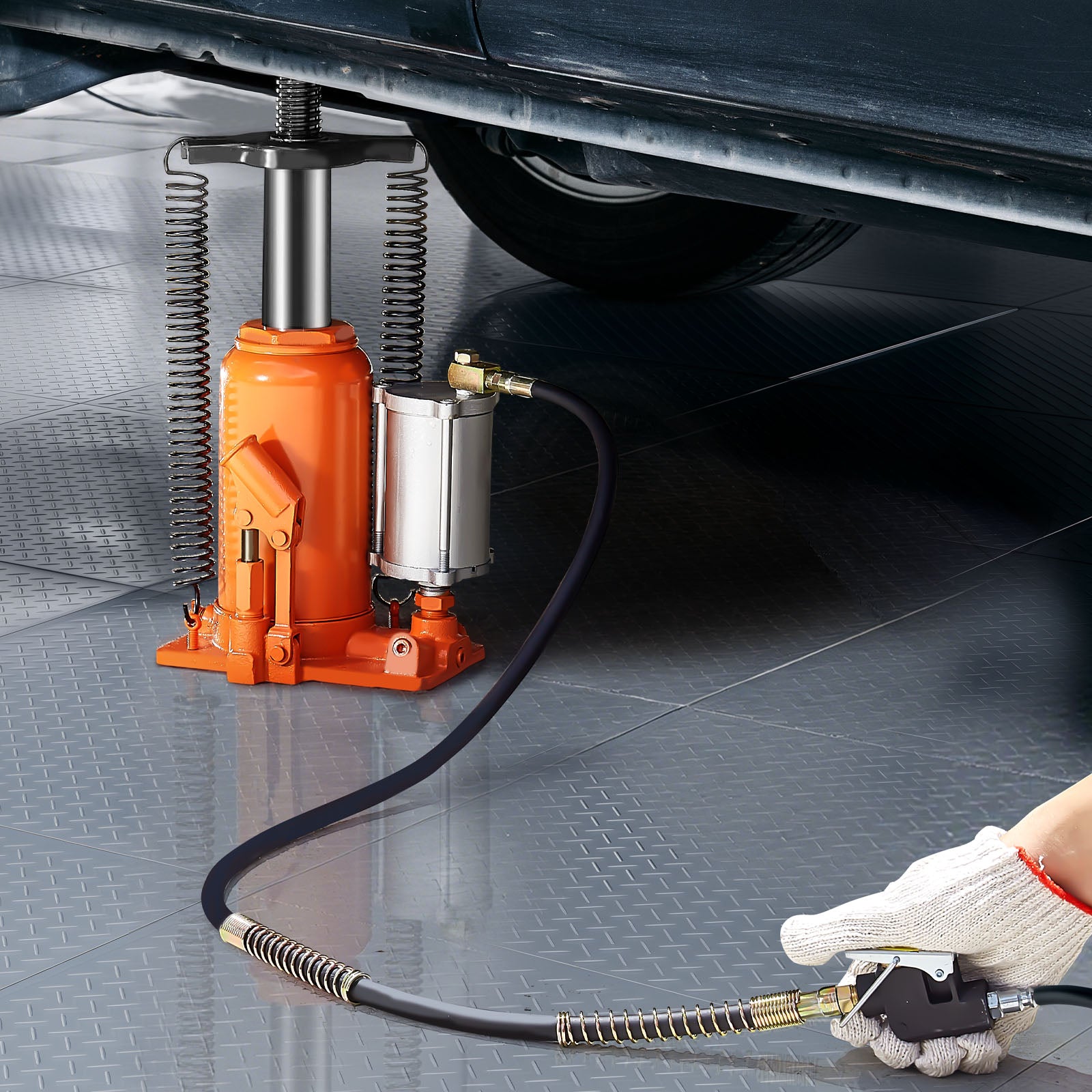 Air Hydraulic Bottle Jack, 20 Ton (44092 lbs) Capacity, 10.2-19.5 Inch Lifting Range, Pneumatic/Manual Heavy Duty Welded Bottle Jack with Pump for Car, SUV, Pickup, Truck, RV Auto Repair, Orange