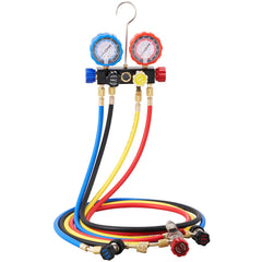 4 Way AC Gauge - AC Manifold Gauge Set for R134A R22 R12 R410A Refrigerant, Freon Gauges with 5ft Hoses, Couplers, Can Tap Works on Car Auto Freon Charging and Evacuation