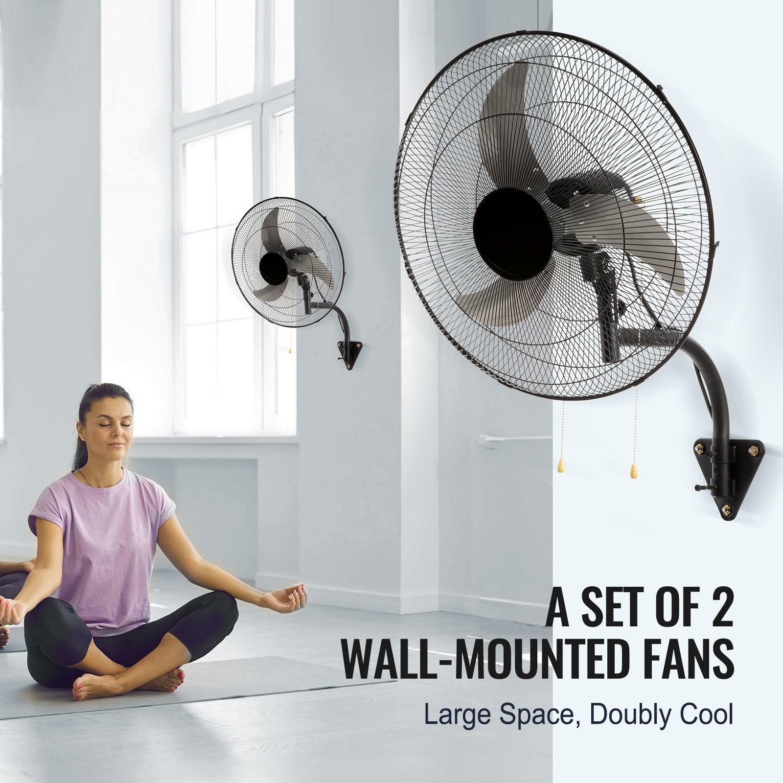 Wall Mount Fan, 2 PCS 18 inch Oscillating, 3-speed High Velocity Max. 4000 CFM Industrial Wall Fan for Indoor, Commercial, Residential, Warehouse, Greenhouse, Workshop, Basement, Garage,Black