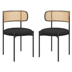 Modern Upholstered Dining Chairs Set of 2,Rattan Back Dining Room Chairs,Accent Kitchen Chairs with Metal Legs