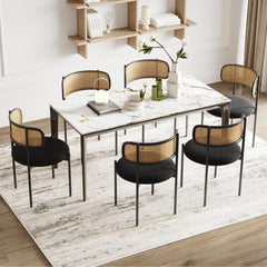 Modern Upholstered Dining Chairs Set of 2,Rattan Back Dining Room Chairs,Accent Kitchen Chairs with Metal Legs