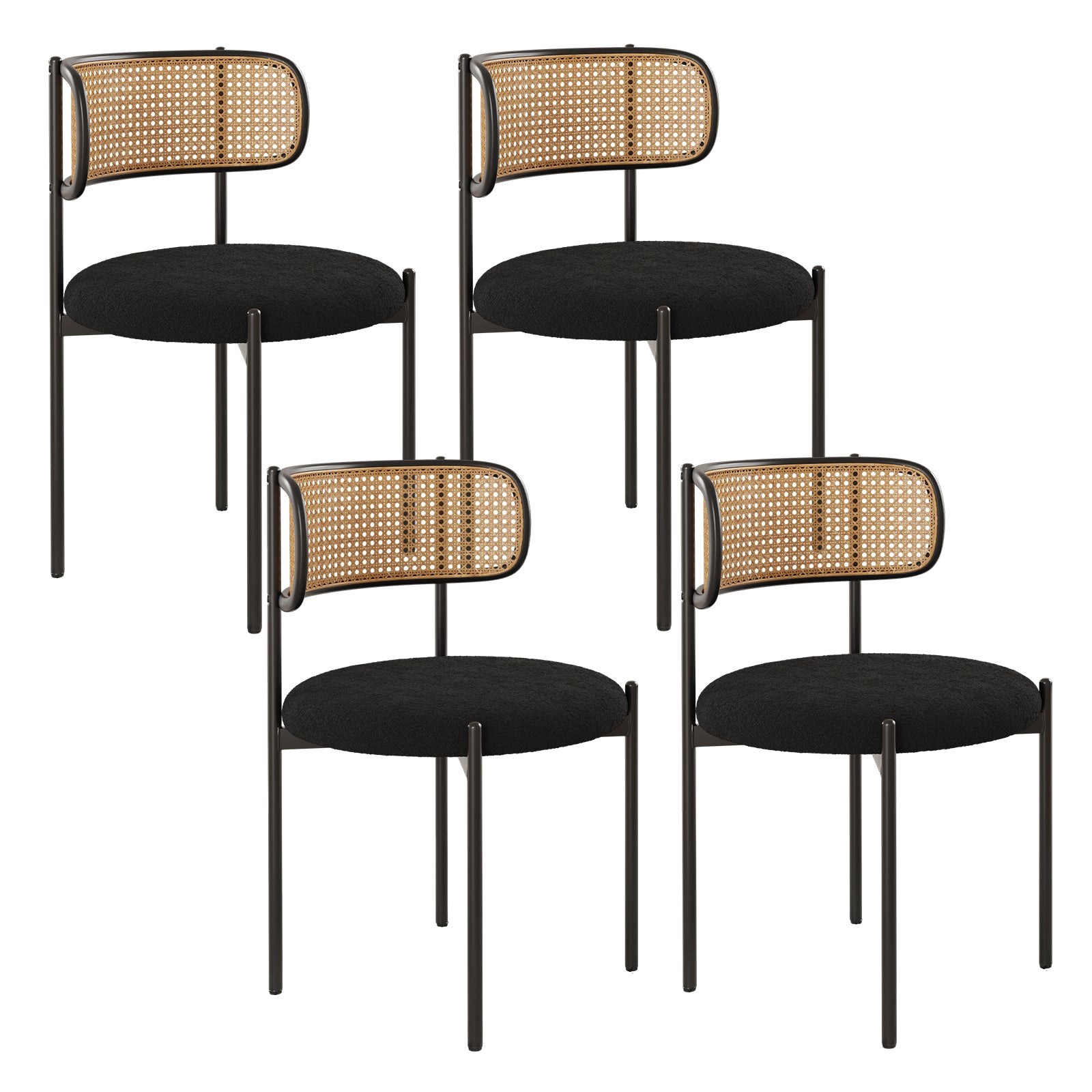 Modern Upholstered Dining Chairs Set of 2,Rattan Back Dining Room Chairs,Accent Kitchen Chairs with Metal Legs