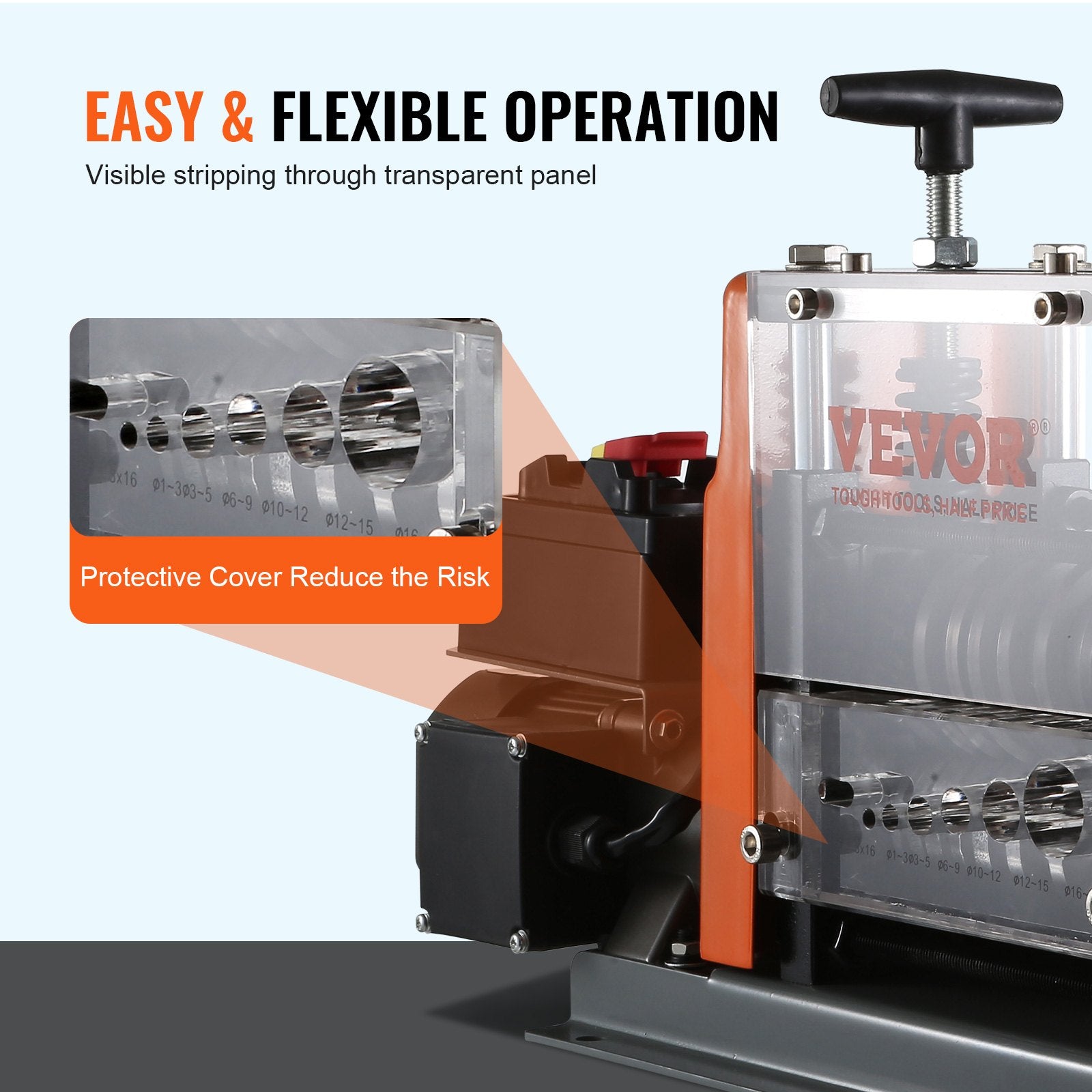 Automatic Wire Stripping Machine, 0.06''-0.98'' Electric Motorized Cable Stripper, 60 W, Wire Peeler with Visible Stripping Depth Reference, 6 Round & 1 Flat Channels for Scrap Copper Recycling